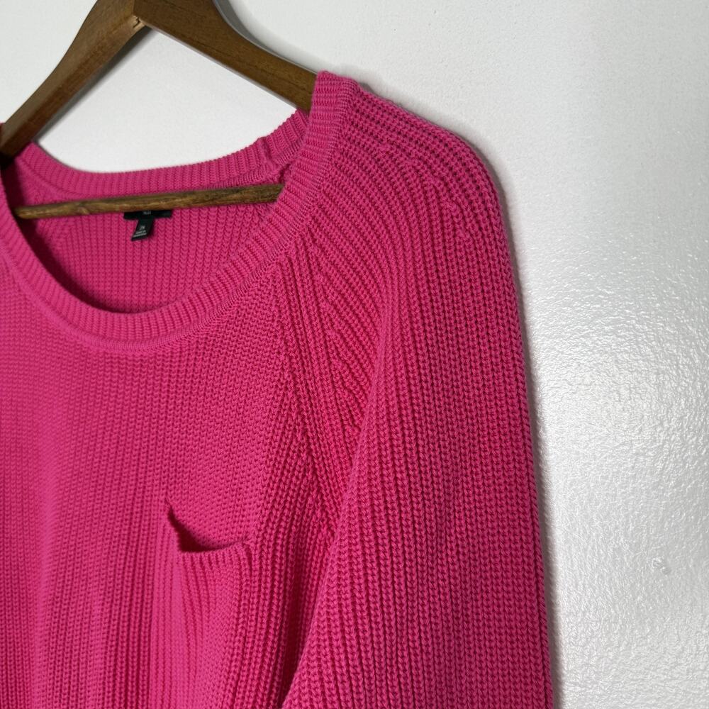 Talbots Sweater Womens 2X Pink Knit Pullover Pima Cotton Plus Size Pocket Cable